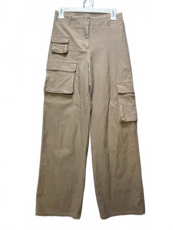 Aritzia Denim - Wilfred Free Aritzia High Waisted Wide Leg Cargo Pants Tan Beige Stretch 4